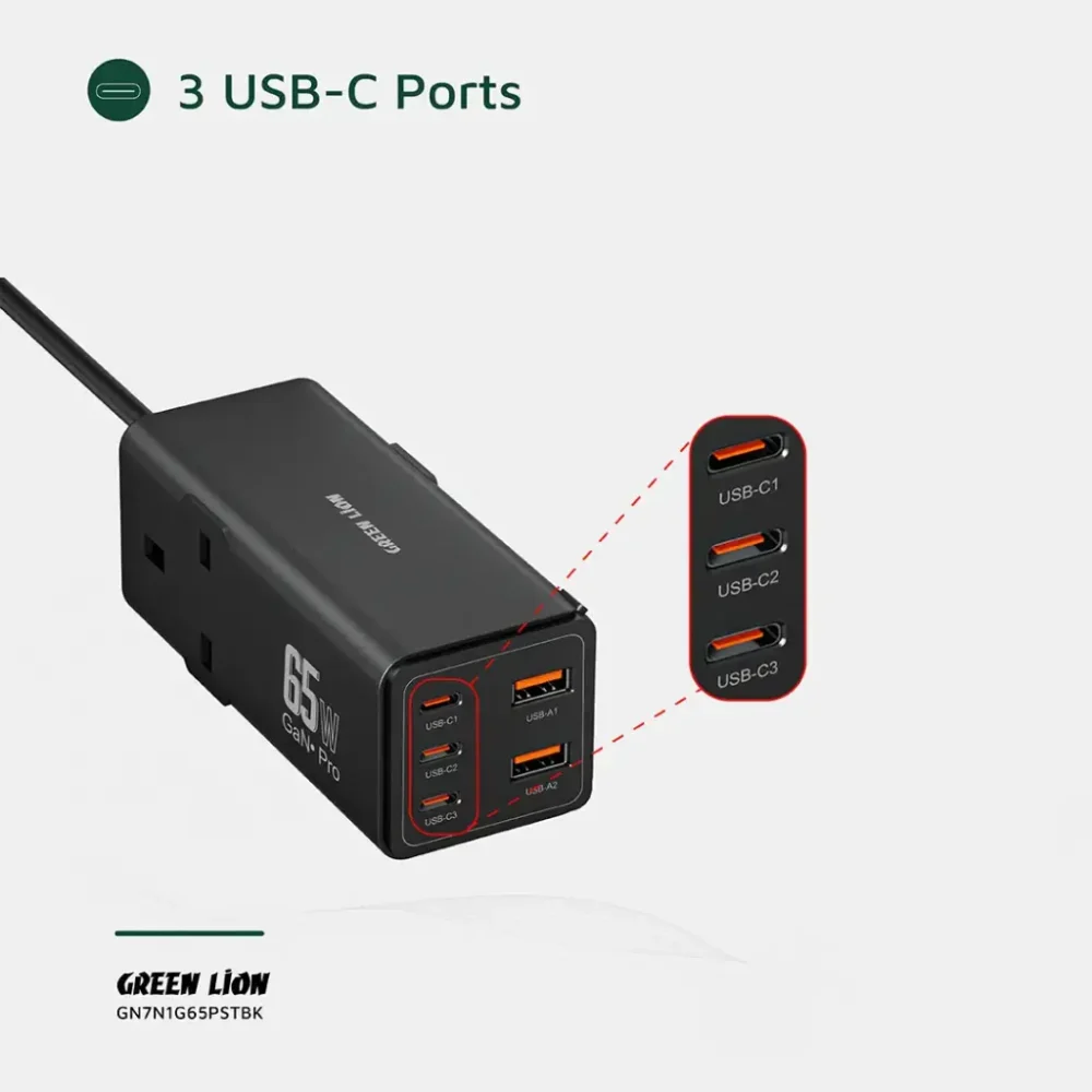 Green Lion 7 In 1 GaN 65W Power Strip - Image 3