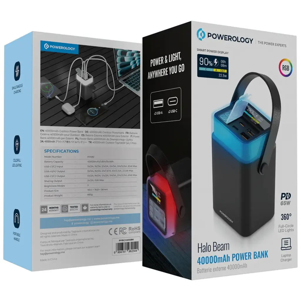 Powerology Halo Beam 40000mAh Power Bank PD 65W - Image 4